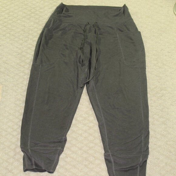 Fabletics Eco Sleek Knit Drawstring Ankle Pants XS Fold Over Waist Dark Gray - Picture 1 of 6